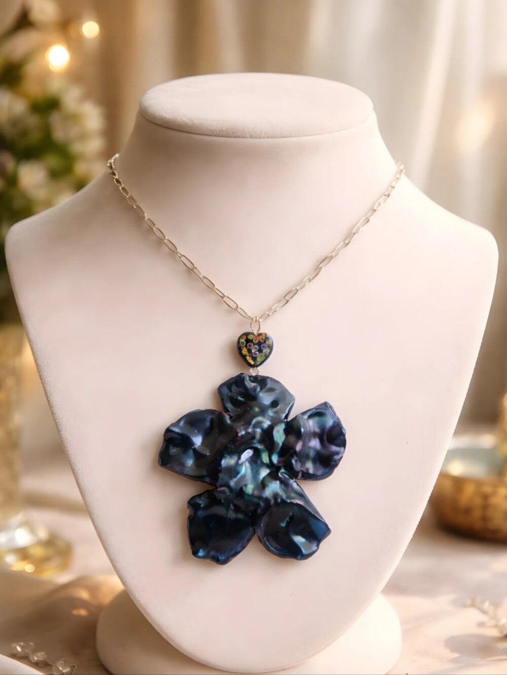 #434 HAND CRAFTED Necklace handcrafted handmade Dried Resin Rock Trumpet Flower
